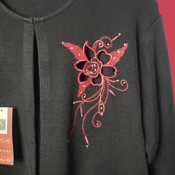 Jindini Collection Cardigan With Red Embroidered Floral Design  Large - Picture 10 of 11